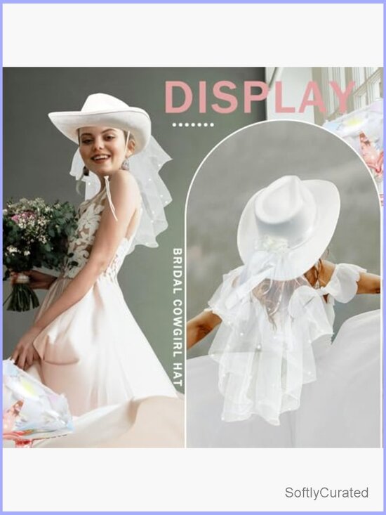 White Cowgirl Hat with Veil and Diamond Ring Balloon, 2 Piece Bridal Set main image 7